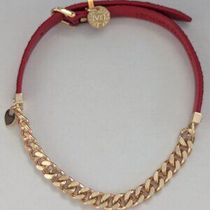 VICTORIA EMERSON Gold Tone Chain Link Red Glitter Choker Collar Necklace